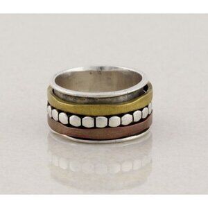 Sterling Silver Spinner Ring Copper & Brass Accents Size 7